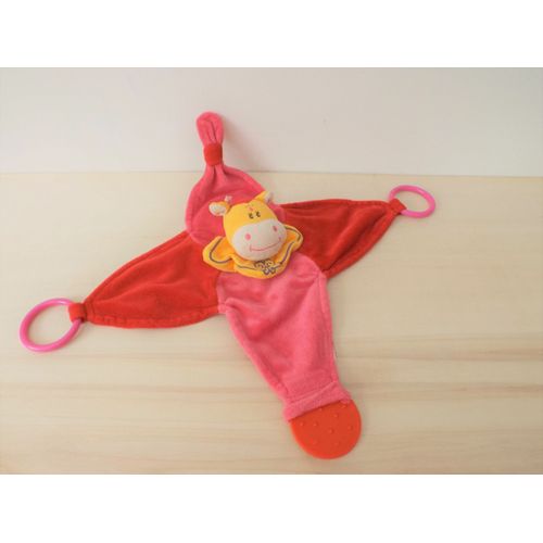 Doudou Vache Jaune Rose Rouge Anneau Doudou Et Compagnie