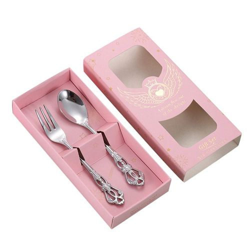 Service De Vaisselle En Acier Inoxydable, 2 Pièces, Cuillère Rétro Pour Crème Glacée, Cuillère À Thé Créative, Fourchettes À Fruits, Couverts De Cuisine