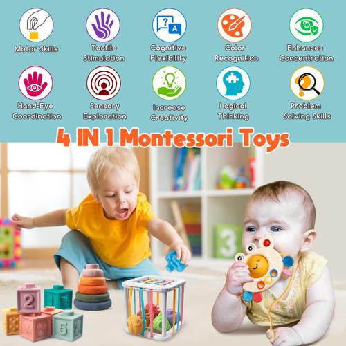 Auezona Jouet Bebe 6 Mois-3 Ans, 4 en 1 Montessori Jeux Eveil Bebe