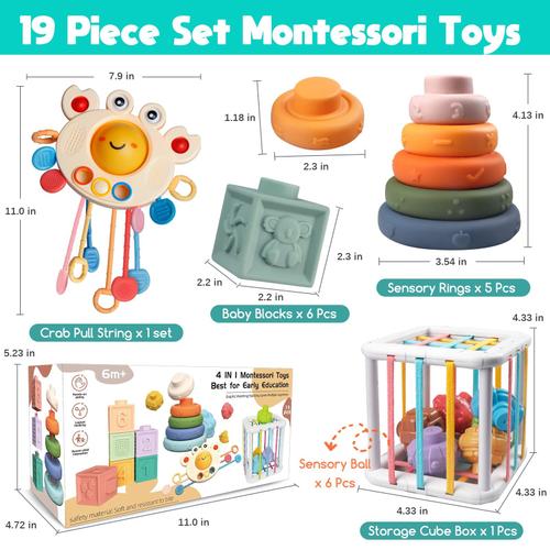 Jouet Montessori pour Bébés (19 pcs), Jouet Enfant Cubes