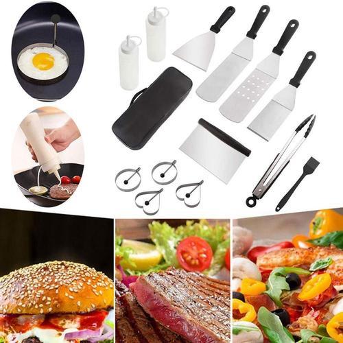 Outil De Barbecue En Acier Inoxydable, Ensemble De 14 Pièces, Fourchette, Brochettes, Bâton, Brosse, Spatule, Accessoires De Bbq, Kit De Cuisson En Plein Air