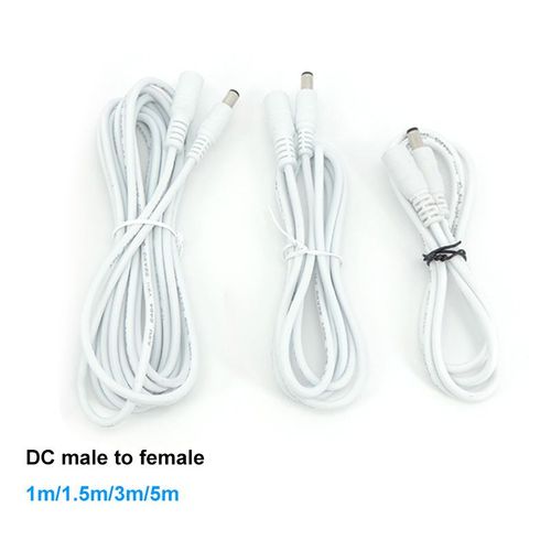 Câble d'alimentation blanc, connecteur femelle à mâle, rallonge, prise adaptateur 12V 22awg, 5.5x2.1mm, 1m 5m