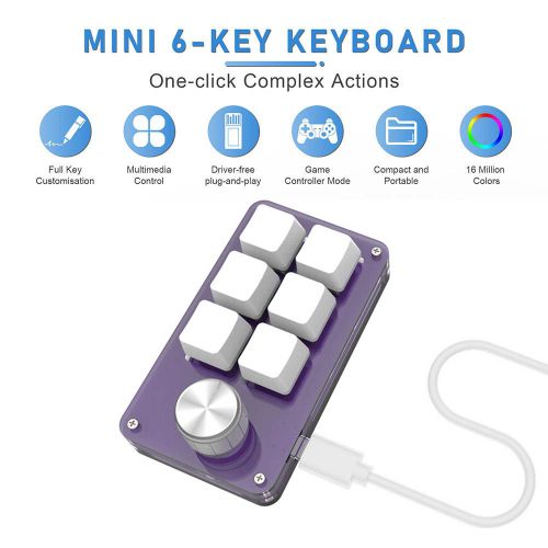 Clavier filaire mécanique de Type C à 6 touches, 1 bouton, programmation rvb, interrupteur bleu, Support d'échange à chaud pour Windows