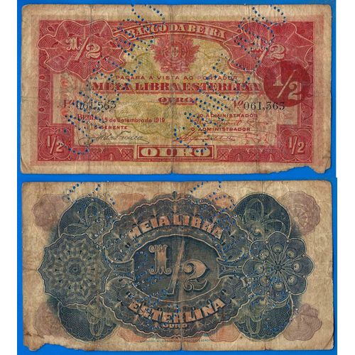 Mozambique 1/2 Libra Sterling 1919 Livre Cancelado Beira Colonie Billet Portugal