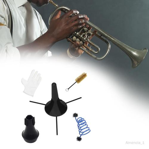 Support de trompette 5 pièces avec 3 pieds en métal Comprend une brosse à  bouche, une brosse à serpent, une sourdine de trompette et des gants  Support d'instrument d'orchestre pliable