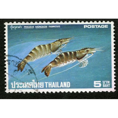 Timbre Oblitéré Thailand, Penaeus Monodon Fabricius, Postage, 5 Baht