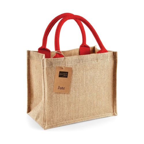 Cabas en toile de jute - W412 - beige et rouge