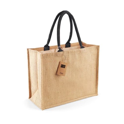 Cabas en toile de jute - W407 - beige et noir