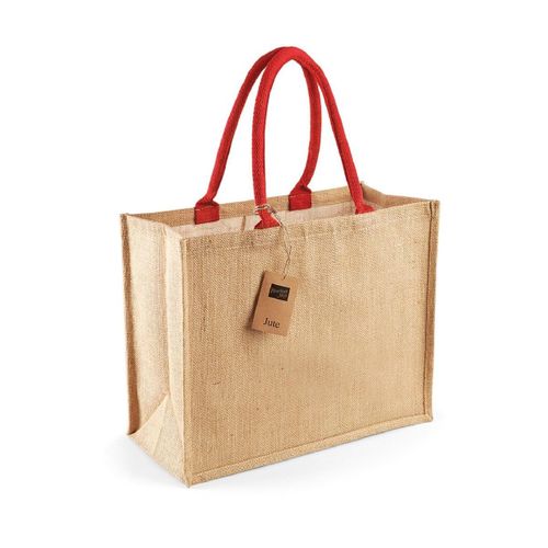 Cabas en toile de jute - W407 - beige et rouge bright