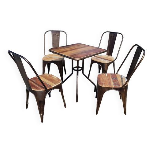 Table Bistrot Avec 4 Chaises En Mtal Et Teck Multicolore