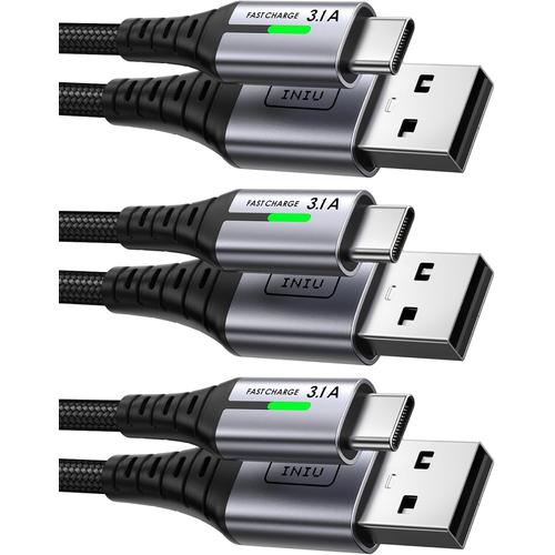 Cable Usb C Charge Rapide 3,1A, [2M+2M+0,5M/Lot De 3] Câble Usb Vers Usb C, Nylon Chargeur Cable Type C Usb A Cordon Usbc Pour Samsung Galaxy S21 S20 A34 Iphone 15 Pro Google Pixel 7 Xiaomi Ps5.