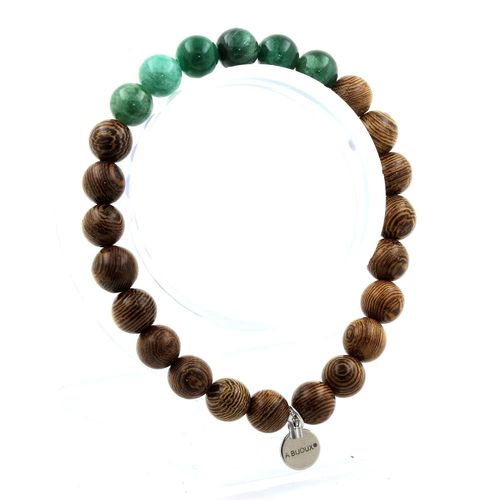 Bracelet Perles Mica Vert De Tanzanie + Bois 8 Mm. Fabriqué En France.