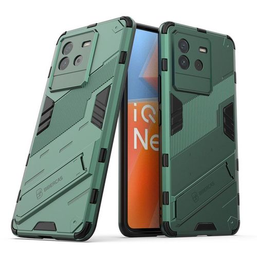 Etui Coque Pour Iqoo Neo6 Se All-In-One Bracket Frosted Hard Shell Armor All-Inclusive Anti-Drop Mobile Phone Case, Green Punk