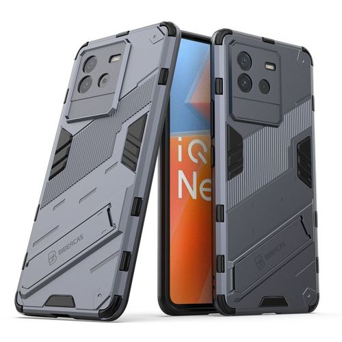 Etui Coque Pour Iqoo Neo6 Se All-In-One Bracket Frosted Hard Shell Armor All-Inclusive Anti-Drop Mobile Phone Case, Grey Punk