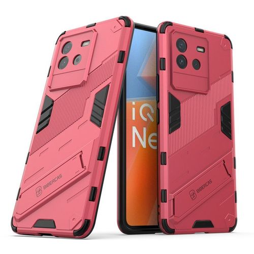 Etui Coque Pour Iqoo Neo6 All-In-One Bracket Frosted Hard Shell Armor All-Inclusive Anti-Drop Mobile Phone Case, Rose Red Punk