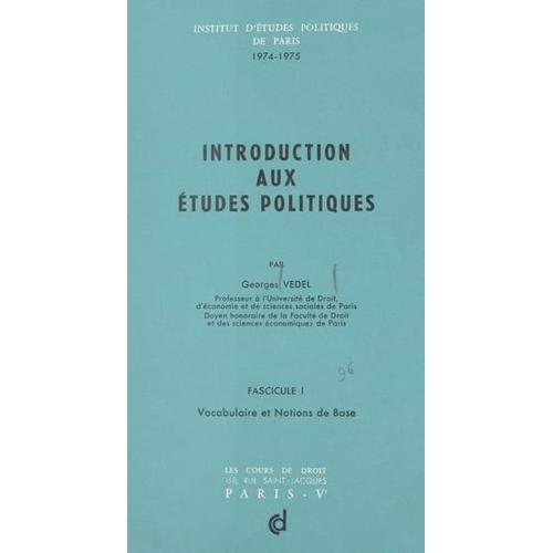 Introduction Aux Études Politiques (1). Vocabulaire Et Notions De Base, 1974-1975