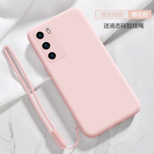Etui Coque Pour Huawei P40 Pro Straight Edge Soft Silicone Lens All-Inclusive Anti-Drop Mobile Phone Case,?Sakura Pink?Straight Edge Silicone + Lanyard
