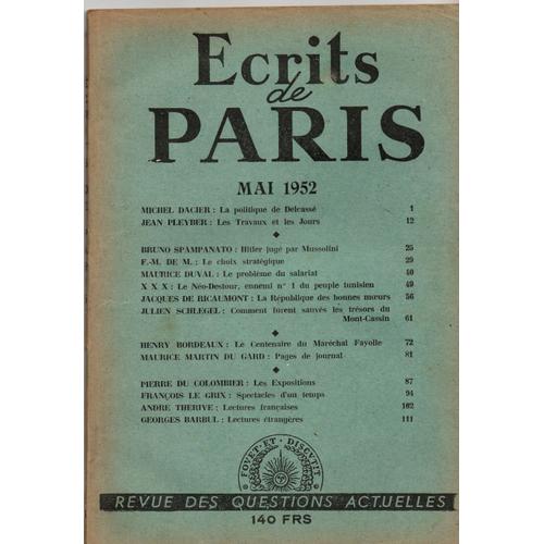 Écrits De Paris - Revue Des Questions Actuelles - Mai 1952.