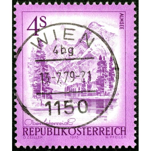 Timbre Oblitéré Republik Osterreich, Almsee, 1973, 4 S