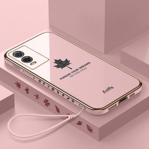 Etui Coque Pour Oppo A57/A77 5g Version Feuille D'érable Électrolytique Tout Compris Anti-Chute En Silicone Étui De Protection Souple En Maille Pour Téléphone Portable, [Rose Sakura] Feuille D'érable Électrolytique + Laniere