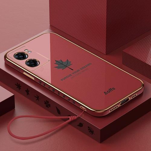 Etui Coque Pour Oppo A57/A77 Version 5g Feuille D'érable Électrolytique Tout Compris Anti-Chute En Silicone Étui De Protection Souple En Maille Pour Téléphone Portable,?Rouge Camélia?Feuille D'érable Électrolytique + Laniere