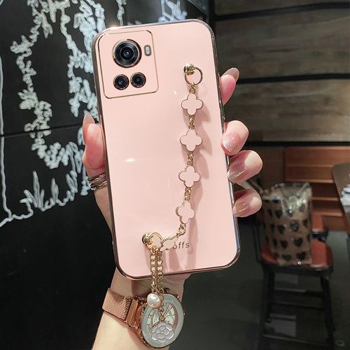Etui Coque Pour Oneplus Ace/Oneplus 10r Oneplus Wristband Bracelet All-Inclusive Anti-Fall Silicone Soft Phone Case,?Sakura Pink?*Avec Lucky Clover Bracelet