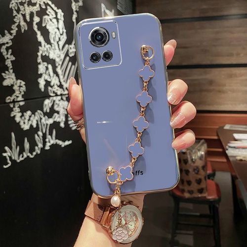 Etui Coque Pour Oneplus Ace/Oneplus 10r Oneplus Wristband Bracelet All Inclusive Shockproof Silicone Soft Phone Case,?Gris Lavande?*Avec Bracelet Lucky Clover
