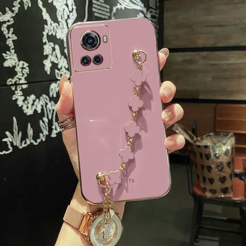 Etui Coque Pour Oneplus Ace/Oneplus 10r Oneplus Wristband Bracelet All-Inclusive Anti-Fall Silicone Soft Phone Case,?Lilac Purple?*Avec Lucky Clover Bracelet