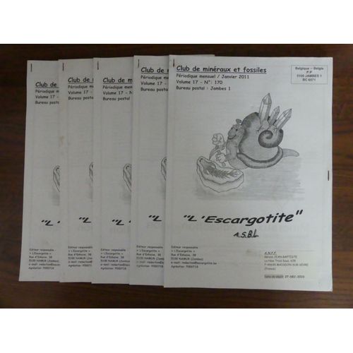 L'escargotite. Namur. Belgique. Revue De Minéralogie, Paléontologie Et Sciences De La Terre. Année 2011. Lot De 5 Numéros