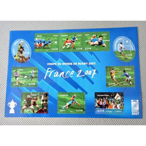Yvert Tellier France 2007 Bf 110 (N°4063à 4072) . Coupe Du Monde De Rugby 2007. Bloc De 10 Timbres. Philatélie.