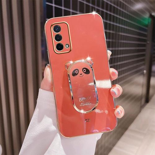 Etui Coque Pour Oppo A57/A77 5g Panda Ring Bracket Anti-Fall Soft Silicone Mobile Phone Case, Camellia Red (Panda Bracket)