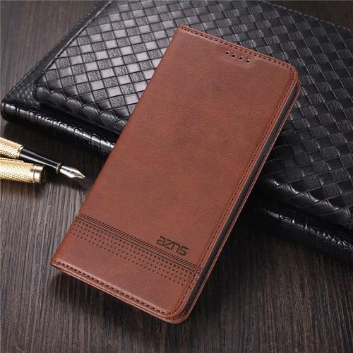 Etui Coque Pour Huawei P40 Flip Cover Bracket Leather Case All-Inclusive Anti-Fall Silicone Case Business Mobile Phone Case, Brown (Magnetic Cow Pattern Leather Case)