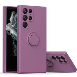 Etui Coque Pour Samsung S22 Ultra Étui En Silicone Liquide Anti-Chute Pour Téléphone Portable, Anneau Intégré Liquide [Grass Purple] Avec Laniere