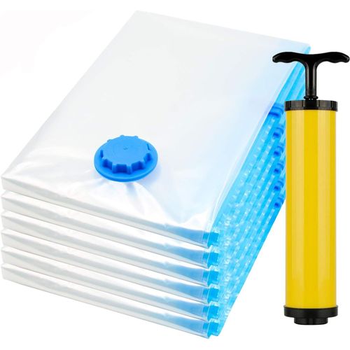 Sac de Rangement sous Vide, 6 Sacs 80 X 100 cm Réutilisables Les Housse de Rangement sous Vide sous Vide avec Pompe de Voyage pour literies, vêtements, Couettes etc