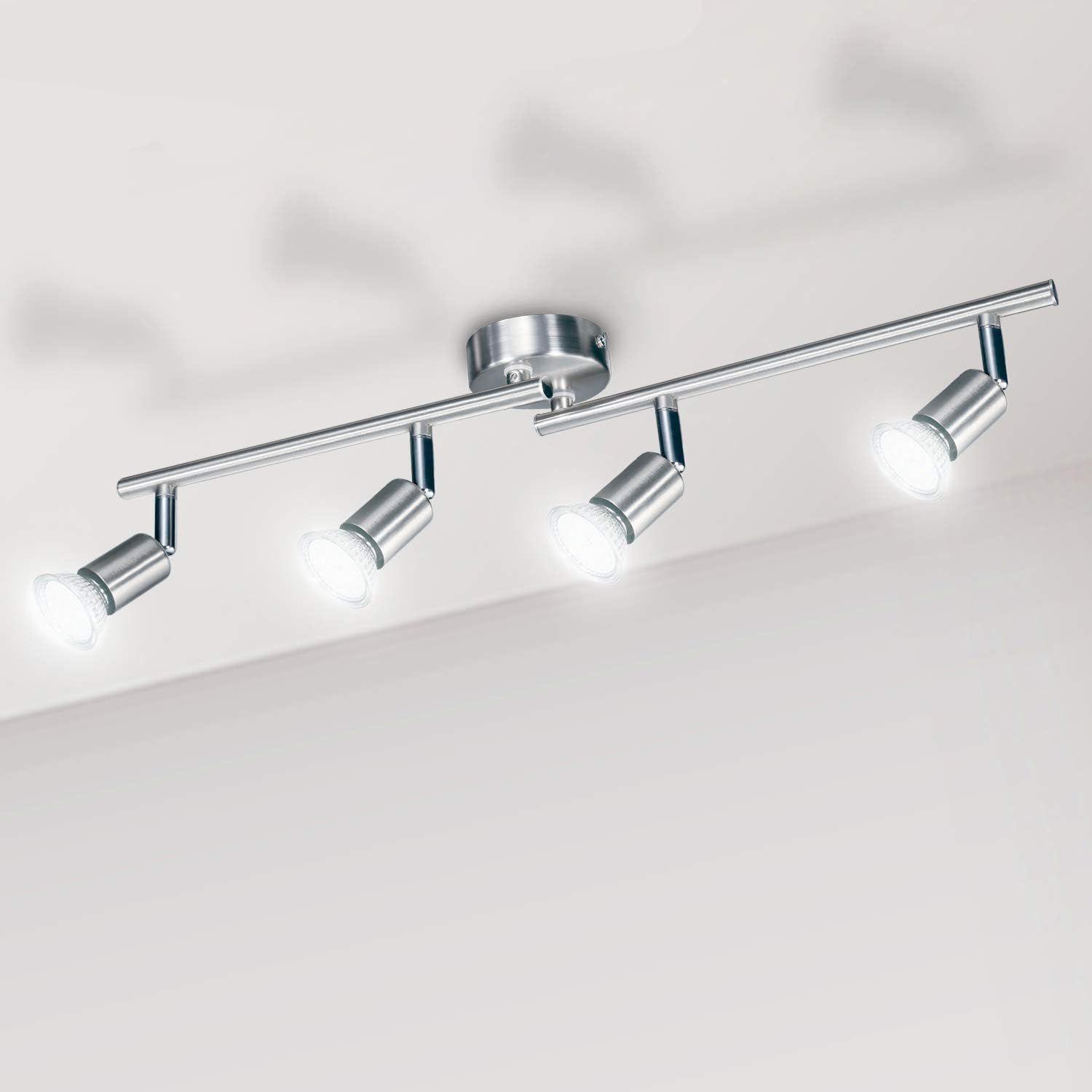 Bojim Plafonnier LED 4 Spots Orientables, 4 X 6W Ampoule GU10, Blanc  Neutre, Nikel Mat, Applique Plafond, 230V, Eq.54W, 550lm 82Ra IP20 Non  Dimmable : : Luminaires et Éclairage