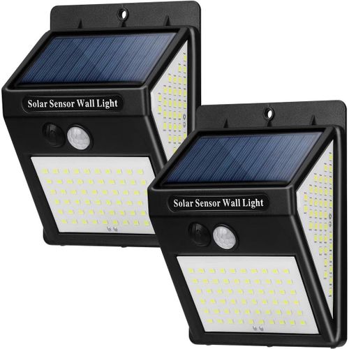 Lampe Solaire Extérieur Détecteur De Mouvement, 3 Modes Lumière Solaire Extérieur Ip65 Etanche, [2 Pack 144 Led] Eclairage Exterieur Solaire Sans Fil Pour Jardin