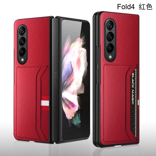 Etui Coque Pour Samsung Z Fold3 Écran Pliant Litchi Motif Carte Insérer Étui En Cuir Anti-Chute Pour Téléphone Portable, Rouge (Litchi Motif Carte D'insertion)