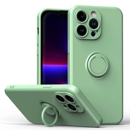 Etui Coque Pour Iphone Xr Anneau Intégré Support Magnétique Anti-Choc Bord Droit Coque En Silicone Liquide Pour Téléphone Portable [Vert Menthe] Anneau Intégré Liquide