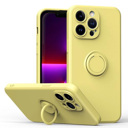 Etui Coque Pour Iphone Xr Anneau Intégré Support D'aspiration Magnétique Étui De Téléphone Portable En Silicone Liquide A Bord Droit Anti-Chute, Anneau Intégré Liquide [Jaune Citron]