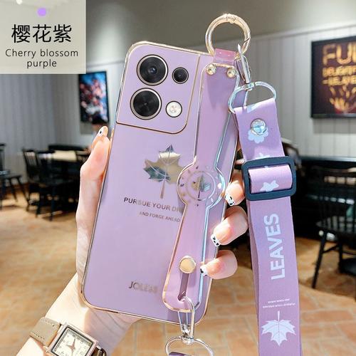 Etui Coque Pour Oppo Reno8 Pro + Support De Dragonne Laniere Diagonale Étui De Téléphone Anti-Chute En Silicone, [Violet Sakura] Messager De Dragonne Feuille D'érable