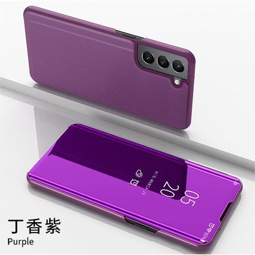 Etui Coque Pour Samsung S22 Streamer Miroir Flip Type Tout Compris Anti-Chute Étui En Cuir Étui Pour Téléphone Portable, [Lilas Violet] Streamer Miroir Étui En Cuir