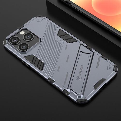 Etui Coque Pour Iphone 14 Punk All-In-One Bracket Anti-Fall Frosted Mobile Phone Case,?Punk?Gun Grey