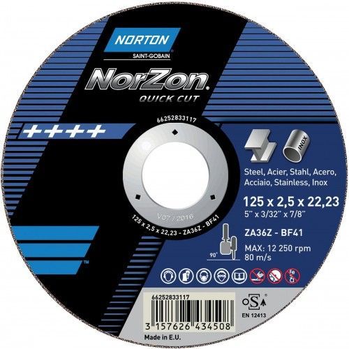 25 meules de tronçonnage plates Norzon Quick Cut - 230 x 2 x 22,23 mm NORTON