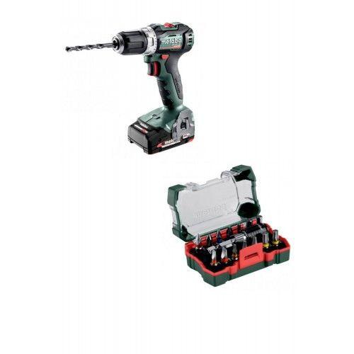 Perceuse visseuse sans fil 18V 2 x 2 Ah Li-Power BS18L BL avec coffret embout de vissage 15 pièces METABO