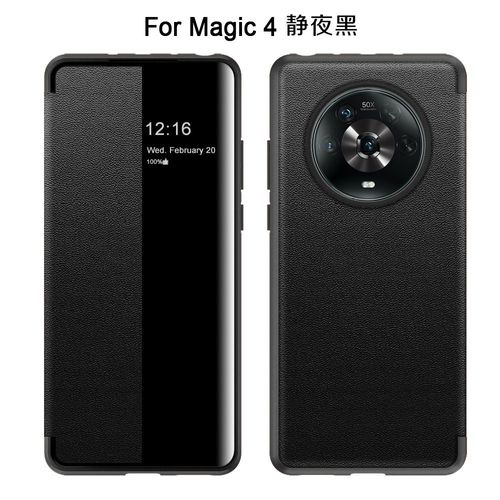 Etui Coque Pour Honor Magic4 Supreme Edition Étui A Rabat En Cuir Uni Tout Compris Anti-Chute Pour Téléphone Portable [Quiet Night Black] Étui A Fenetre En Cuir Uni