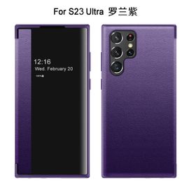 Etui Coque Pour Samsung S22 Plain Leather Flip Cover All-Inclusive Anti-Fall Mobile Phone Case, ?Roland Purple? Plain Leather Window Case