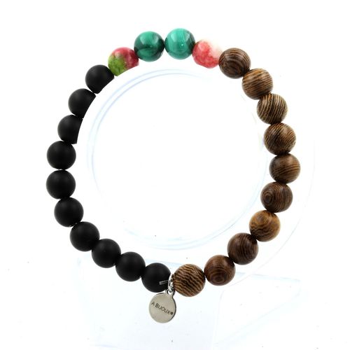 Bracelet Perles Malachite Du Congo + Tourmaline Melon D'eau + Onyx Fabriqué En France.