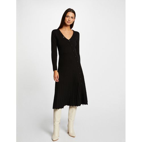 Robe Pull Midi Patineuse Bas Plissé Noir Femme