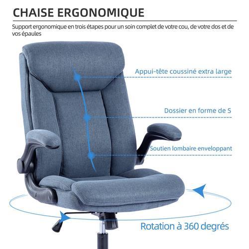 MZLEE Chaise de bureau ergonomique - Chaise de bureau pivotante - Avec  accoudoirs rabattables - Hauteur réglable - Confortable pour le bureau, la  maison et les jeux - Bleu marine