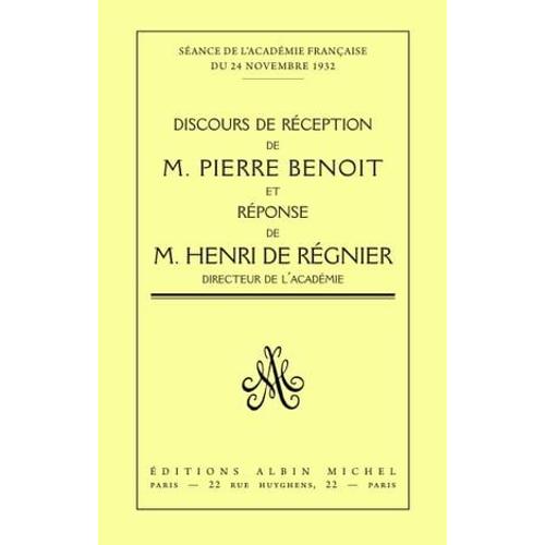 Discours De Réception De Pierre Benoit À L'académie Française